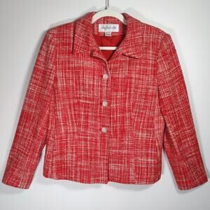Vintage Silk Jones New York Red Tweed Blazer 8 Classic Preppy Chic Career Office